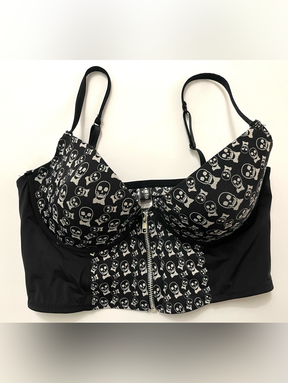 VTG Morbid Threads Hot Topic Skull Longline Bra Bustier Zip Front Goth Y2K 38D